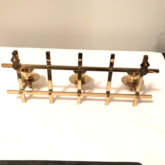 Vintage Brass Adjustable Partylite Lattice Style Wall Mount 3 Candlestick Holder - Picture 3 of 4